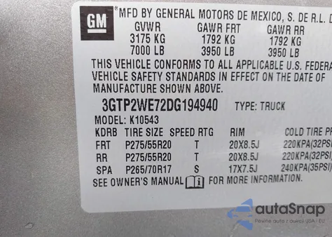 2013 GMC Sierra 1500 Slt from USA, damaged, VIN 3GTP2WE72DG194940